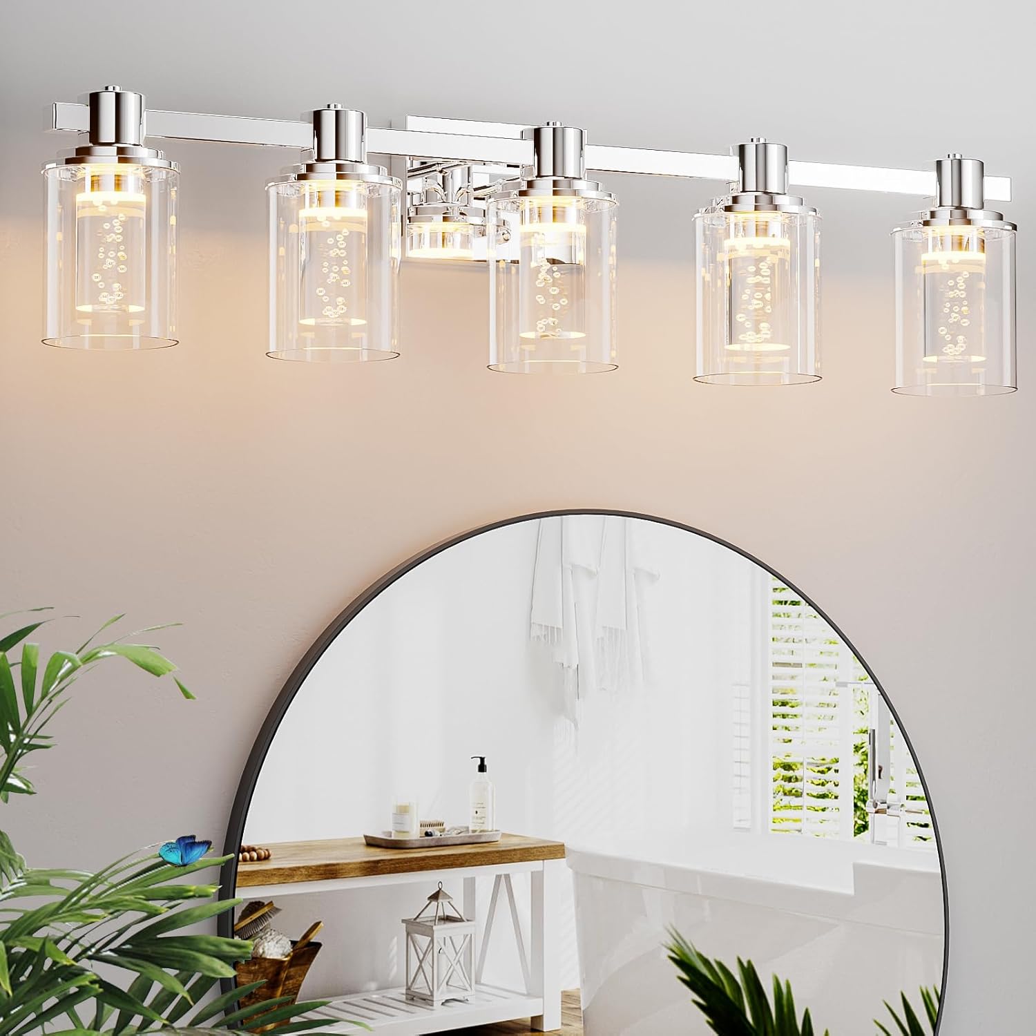 Quntis 5-Light Chrome Bathroom Vanity Light with Color Modes
