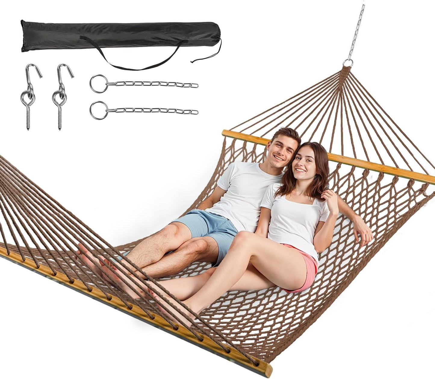 Double Hammock for 2 Person, Handwoven Rope Hammock for Relaxation