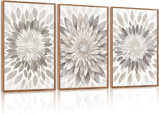 Modern Floral Burst Framed Canvas Wall Art Set for Home Decor