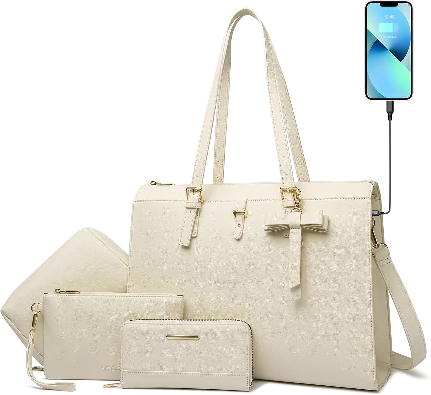 Keyli Laptop Bag for Women with USB Charging Port and Clutch