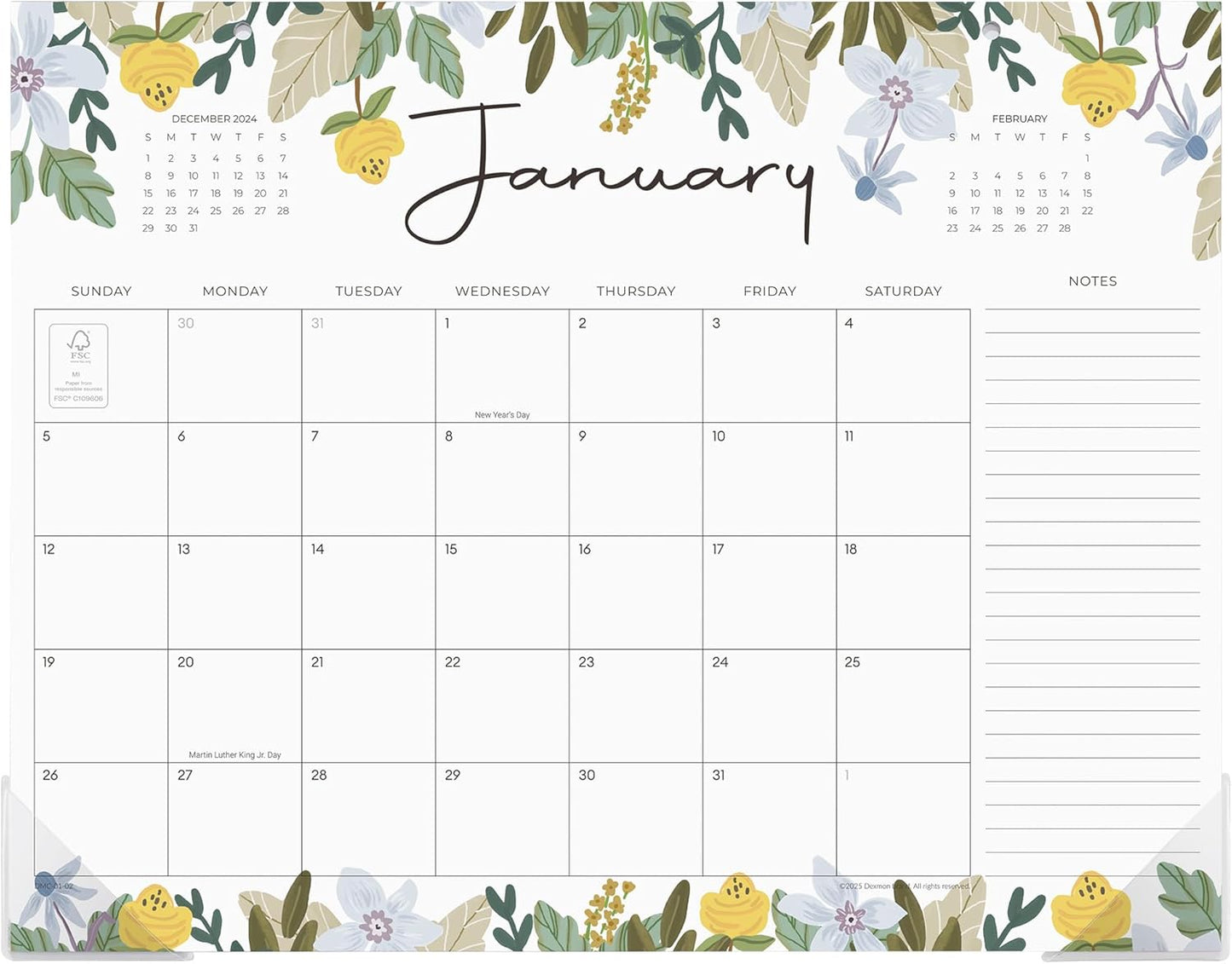 2025 Floral Desk Calendar, 18 Months, Home & Office Dexmon Planner