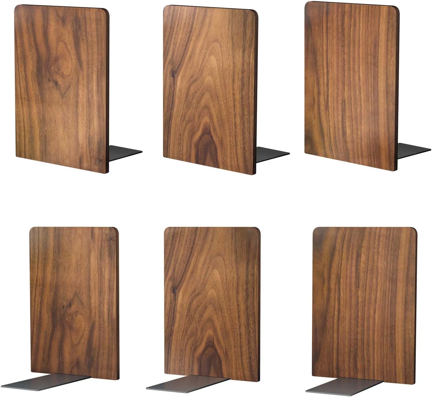 Large Heavy Duty Bookends for Office Desk - 3 Pack Walnut