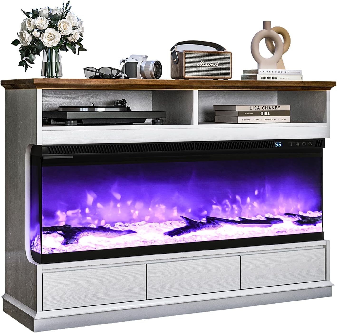 4 EVER WINNER 50 Tall White Electric Fireplace TV Stand