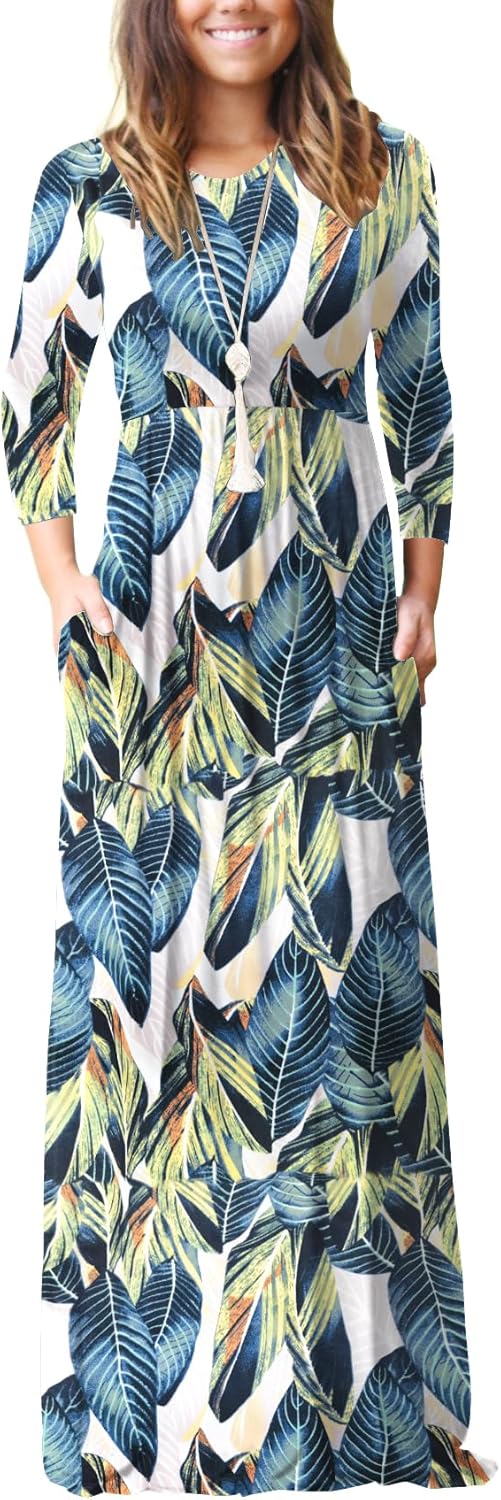 GRECERELLE Women Long Sleeve Casual Maxi Dress with Pockets