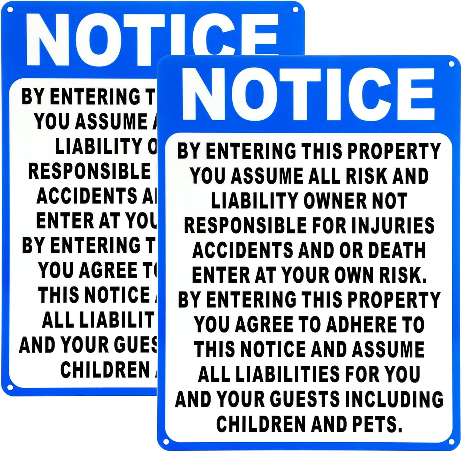 2 Pcs Not Responsible for Accidents or Injuries Sign - Durable Warning