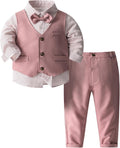 Toddler Boy Suit Set with Bowtie and Vest - Formal Wedding Outfit