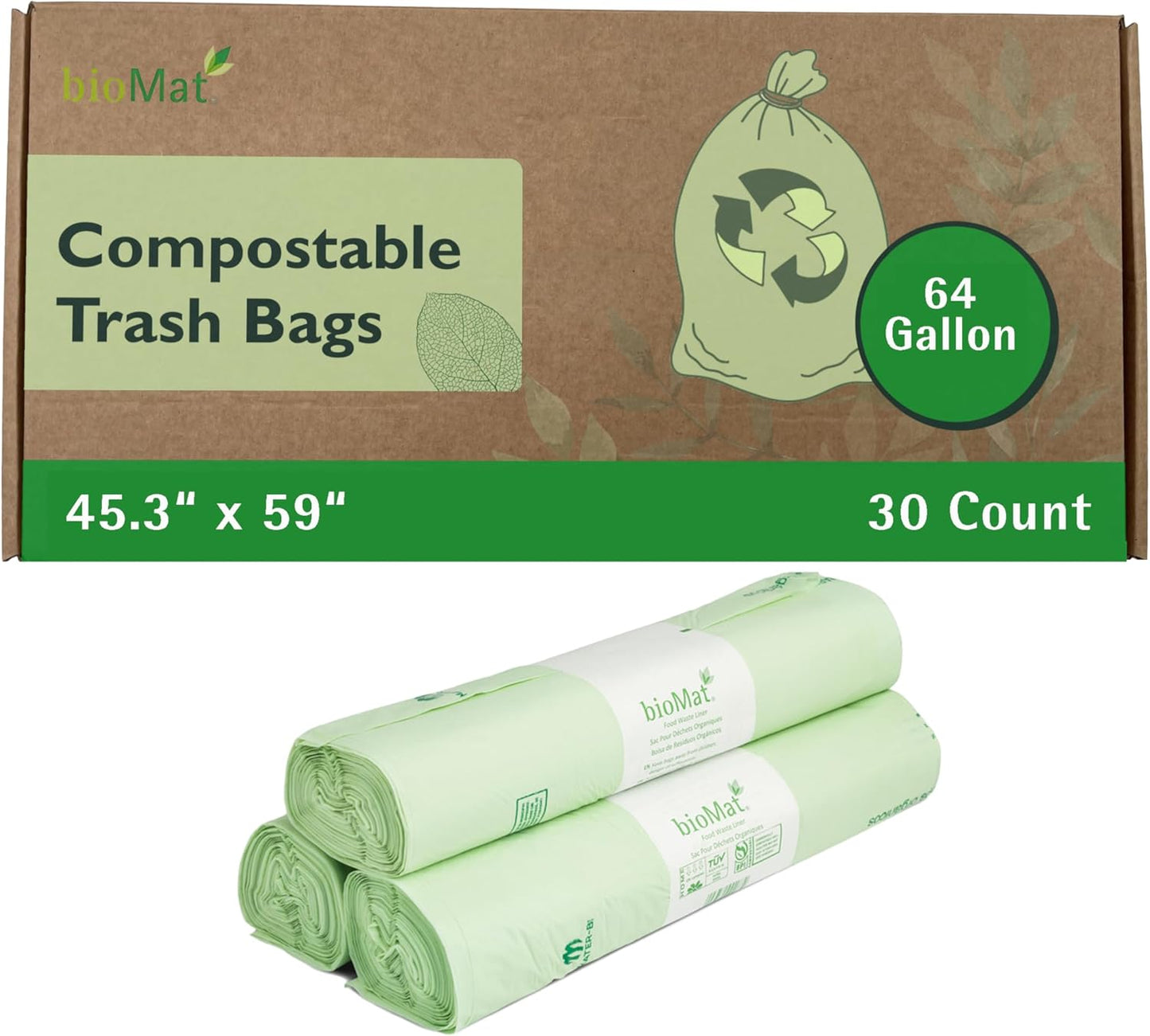 bioMat 64 Gallon Compostable Compost Liners for Eco-Friendly Waste