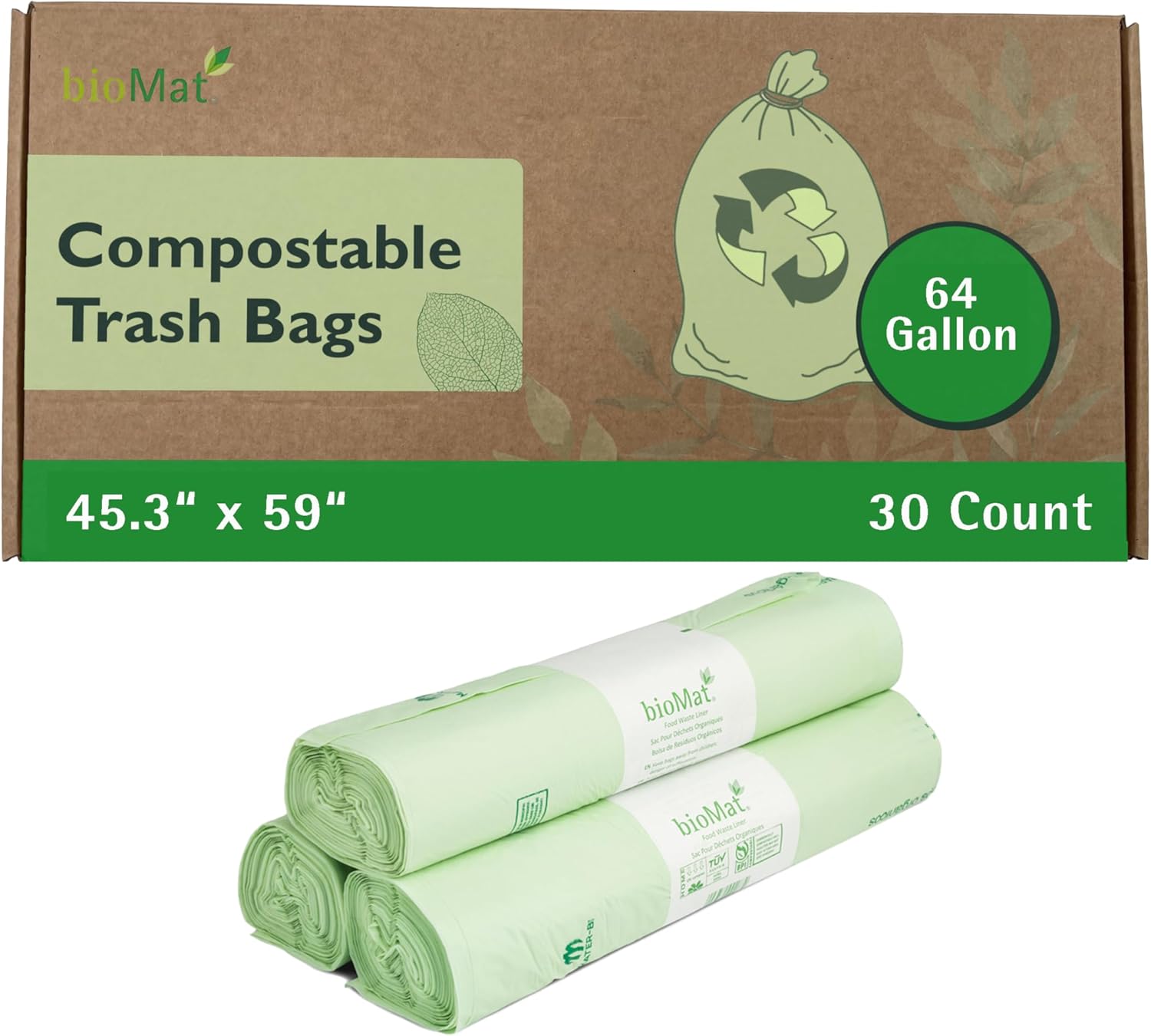 bioMat 64 Gallon Compostable Compost Liners for Eco-Friendly Waste
