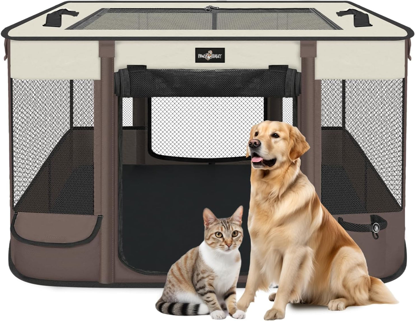Foldable Pet Kitten Playpen for Small Dogs and Cats, Brown