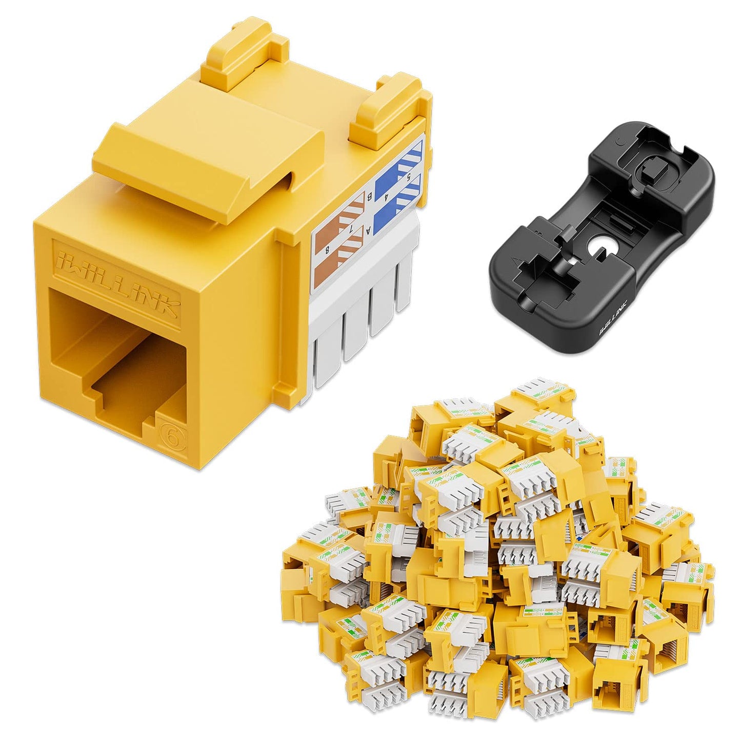 10Gbps Cat6 Keystone Jack and Punch-Down Stand, 50-Pack
