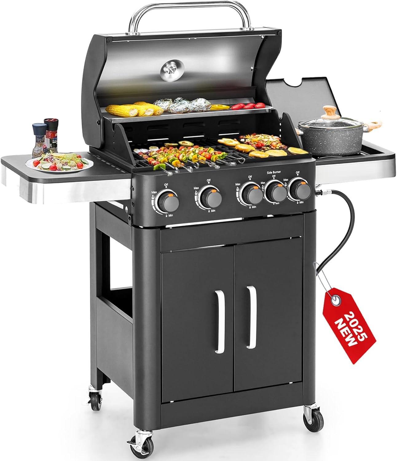 2 in 1 Propane Gas BBQ Grill with Side Burner for Outdoor Cooking