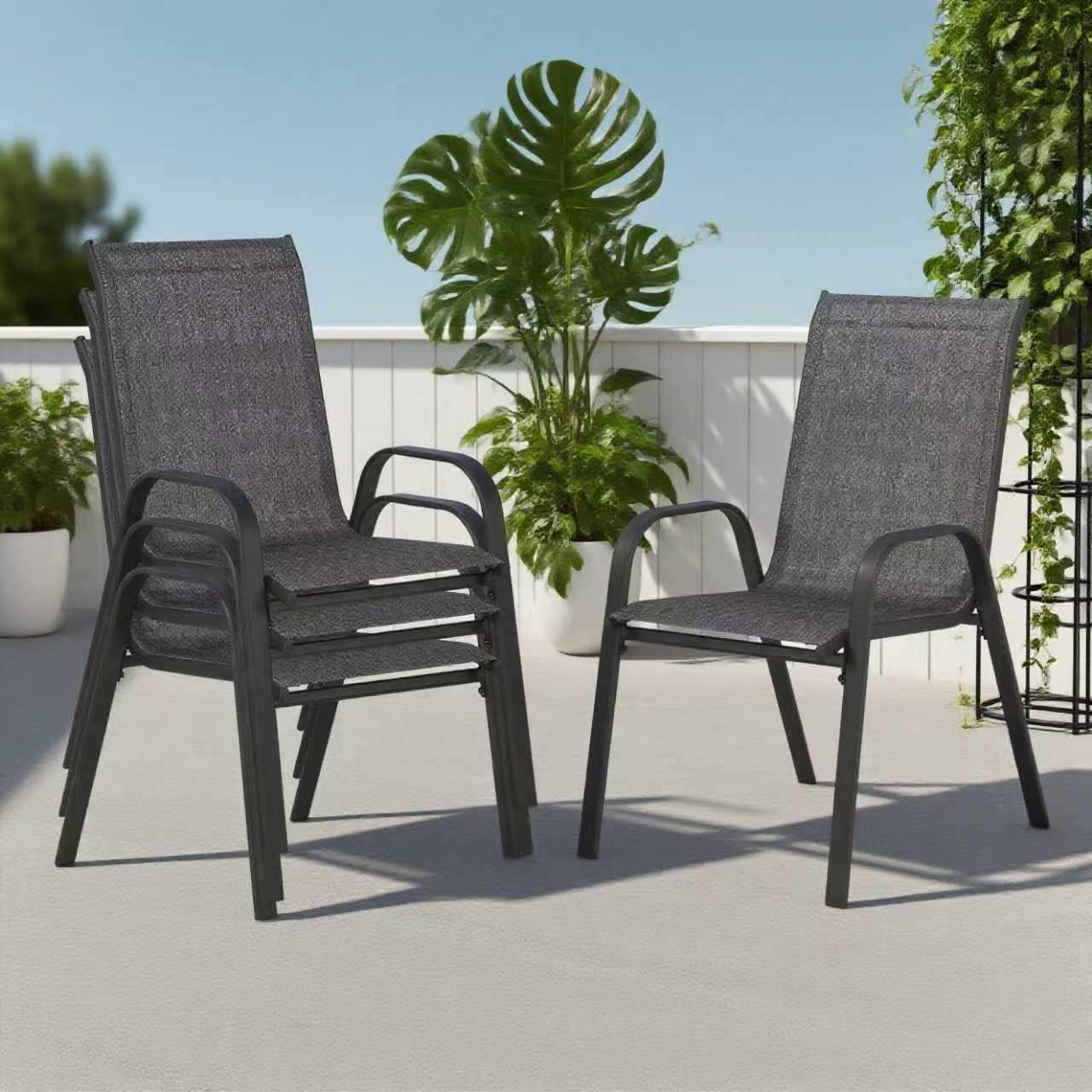Outdoor Stackable Chairs Set of 4 for Patio Dining Comfort