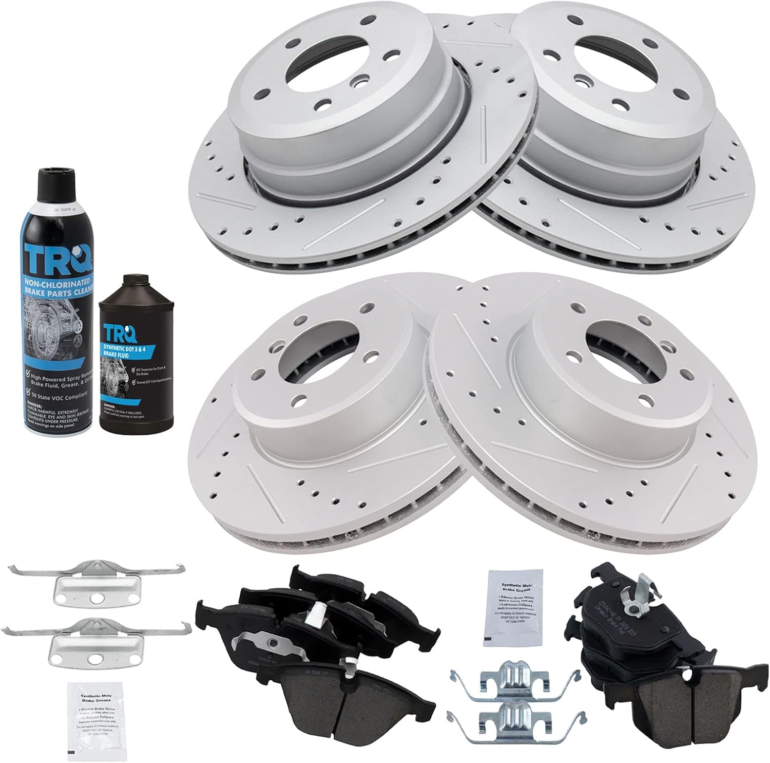 TRQ Front & Rear Ceramic Brake Pad & Performance Rotor Kit