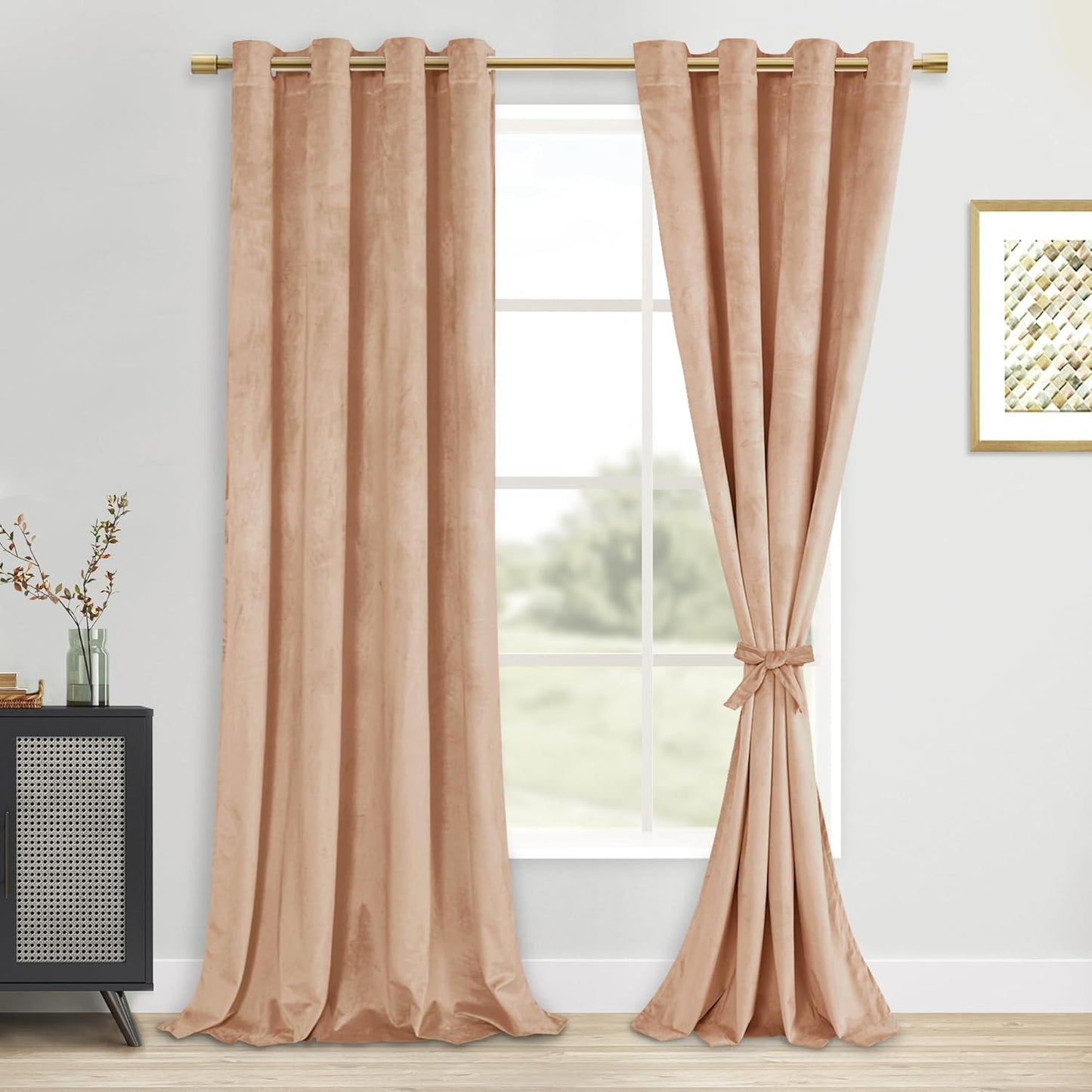 Elegant Blush Beige Velvet Curtains for Room Darkening Needs