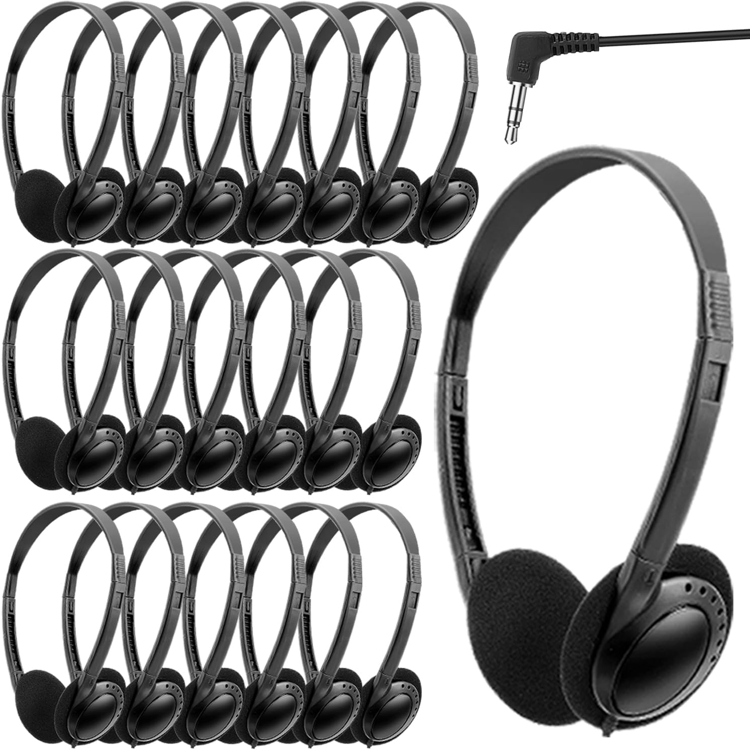 Classroom Headphones Bulk 20 Pack for Kids and Adults - Black