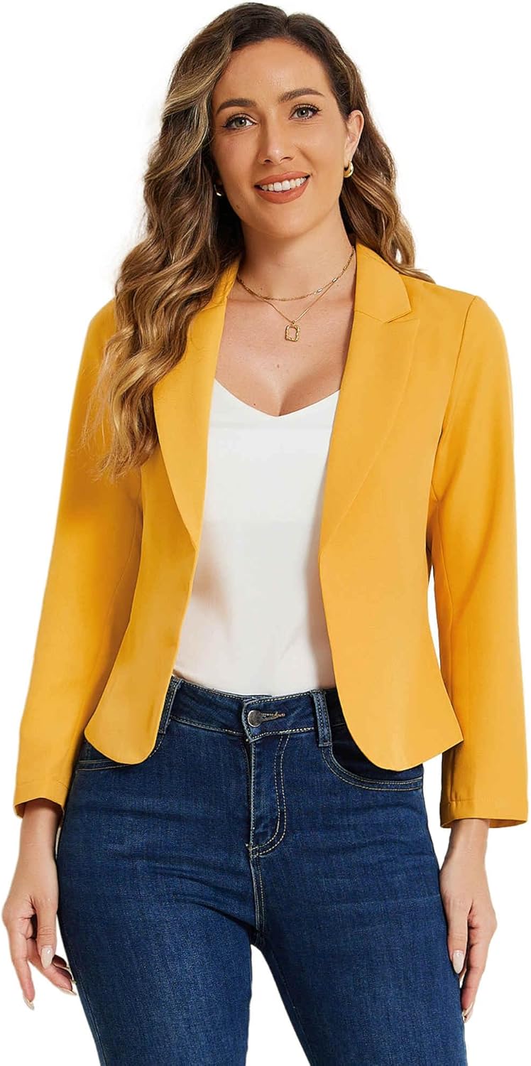 Allegra K Women's Open Front Crop Suit Blazer for Summer Style