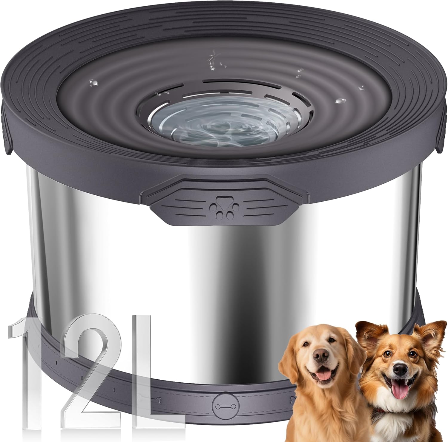 UPSKY Dog Water Bowl No Spill 12L Stainless Steel for Large Dogs