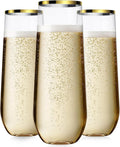 48 Pack Champagne Flutes Plastic Stemless Gold Rim - Elegant