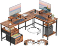 Furologee 59 L Shaped Desk with Power Outlet for Home Office
