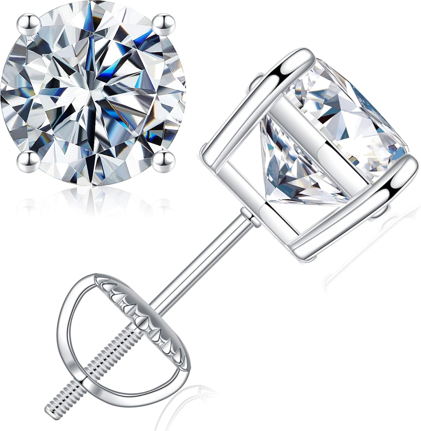 Moissanite Screw Back Earrings in 14K Gold for Men and Women
