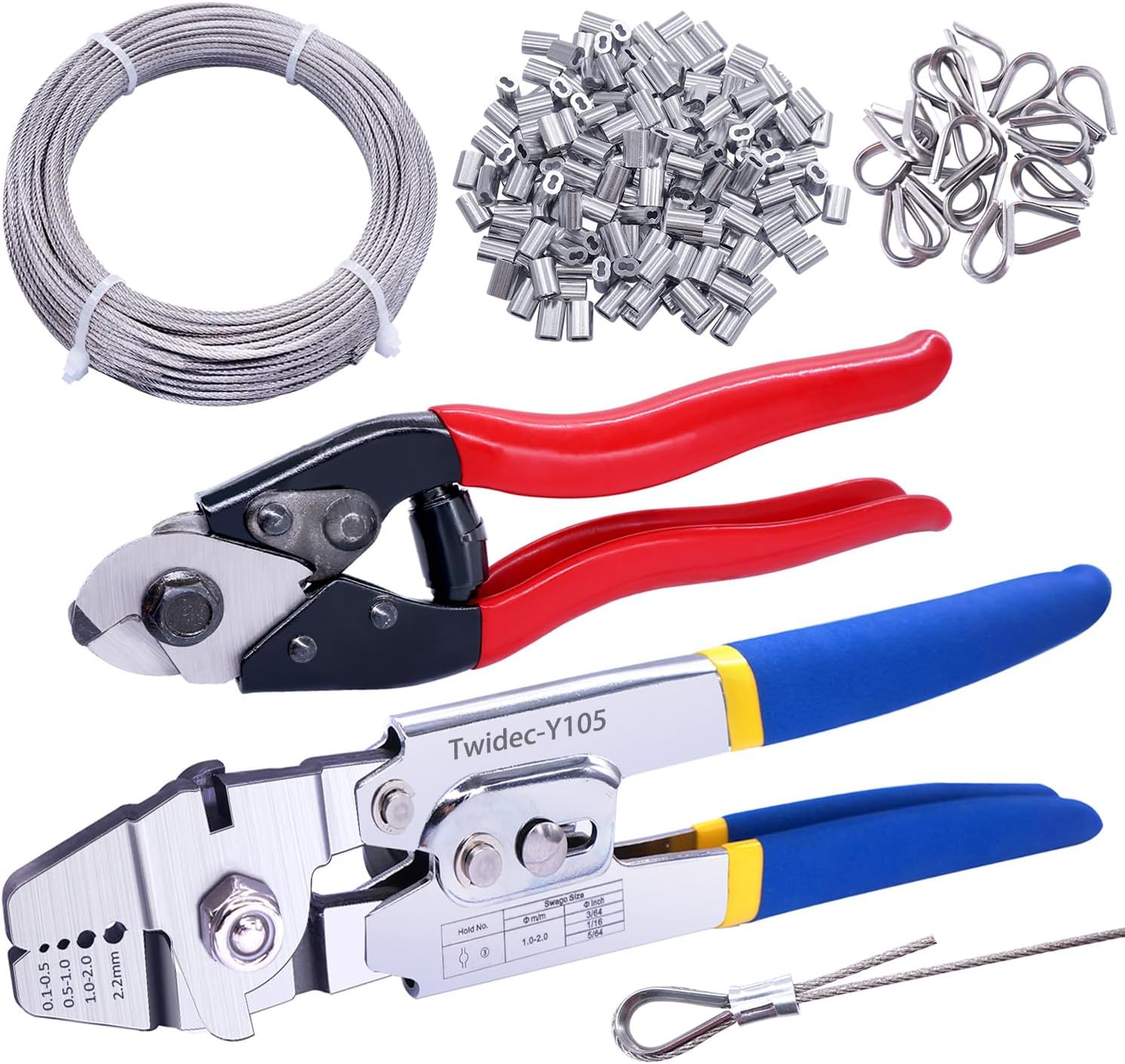 Twidec Wire Rope Crimping Tool Kit with Aluminum Crimping Sleeves
