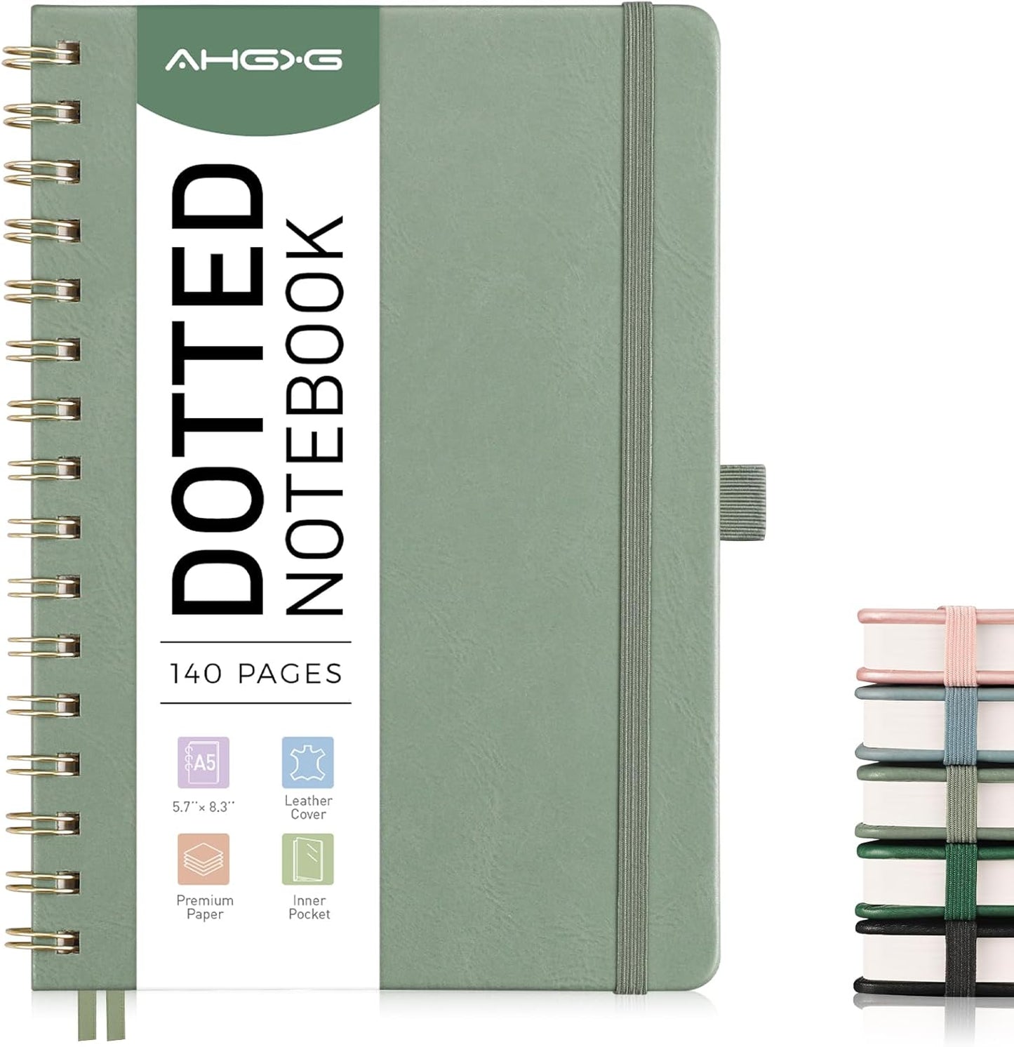 Premium AHGXG Dotted Journal - 140pg A5 Sage Green