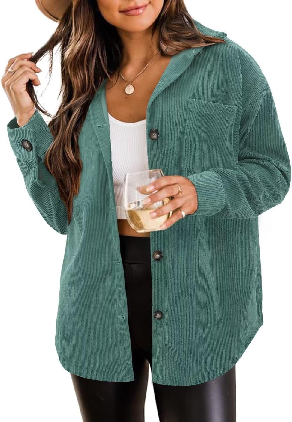ZOLUCKY Womens Shackets Jacket Plus Size Long Sleeve Blouses