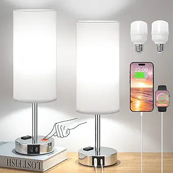 Touch Lamps for Bedrooms Set of 2 with USB Ports and Dimmable Feature