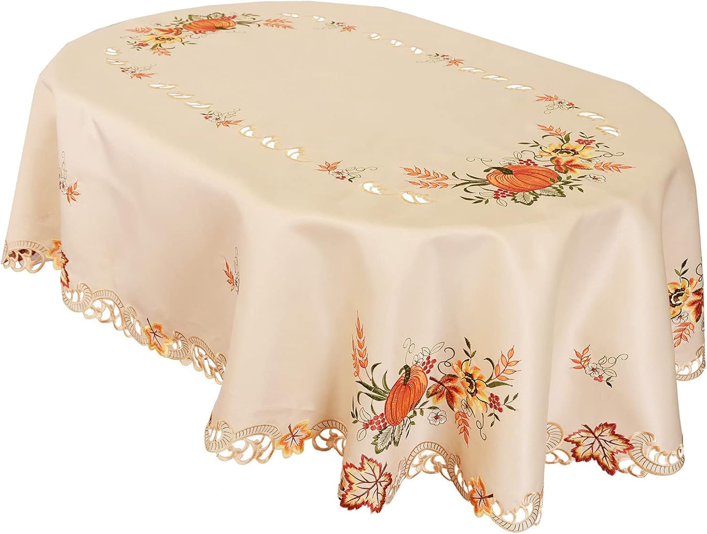 Embroidered Fall Autumn Harvest Pumpkins Tablecloth for Thanksgiving