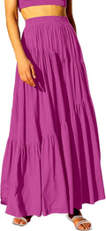 ANRABESS Boho Elastic High Waist Pleated A-Line Maxi Skirt - Flowy