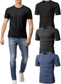 H2H Mens Slime Short Sleeve T-Shirts for Men - 3 Pack Crew V-Neck Slim
