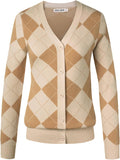 GRACE KARIN Womens Argyle V-Neck Button Up Cardigan - Preppy Style