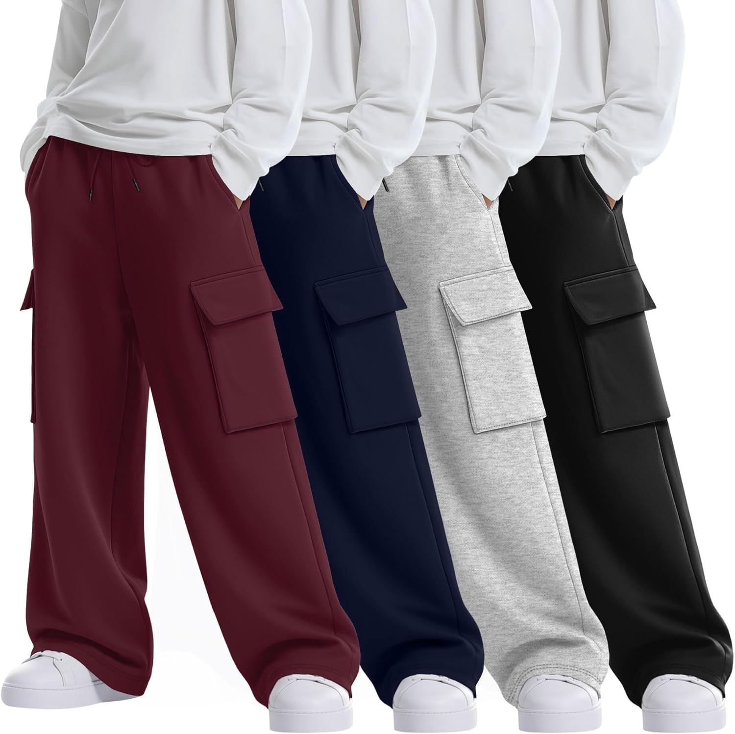 Boys' Cargo Sweatpants with Elastic Drawstring for Active Wear