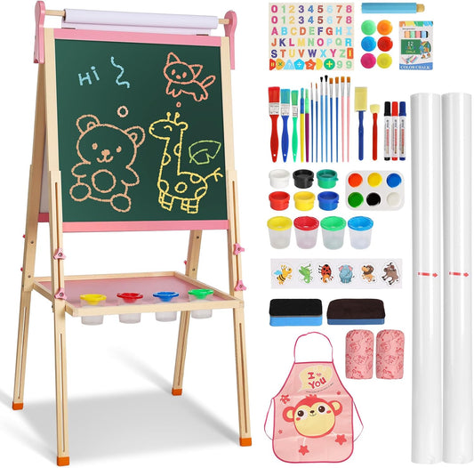 Kids Wooden Art Easel with Adjustable Height for Creative Fun