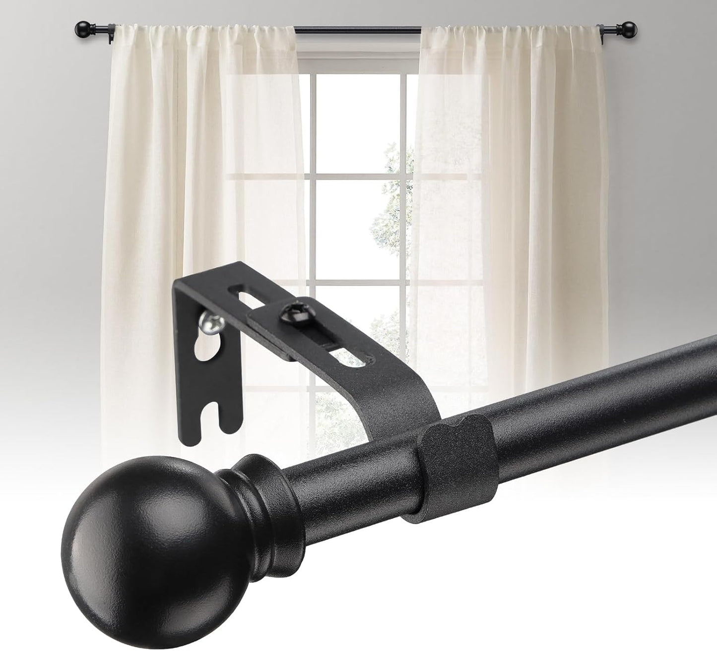 Adjustable Matte Black Curtain Rod 28-50