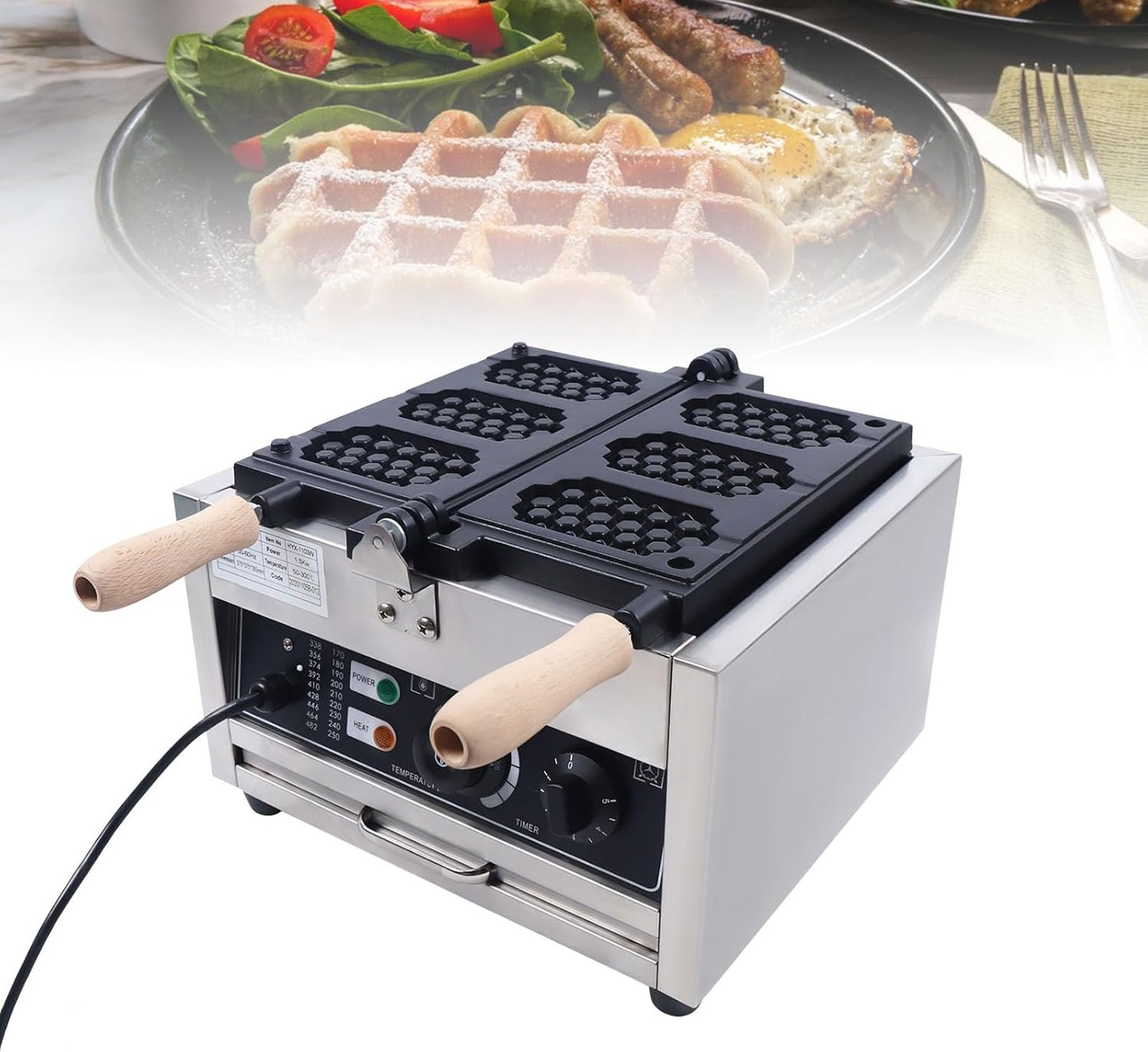 Commercial Electric Waffle Iron Maker - 3Pcs Flip Press
