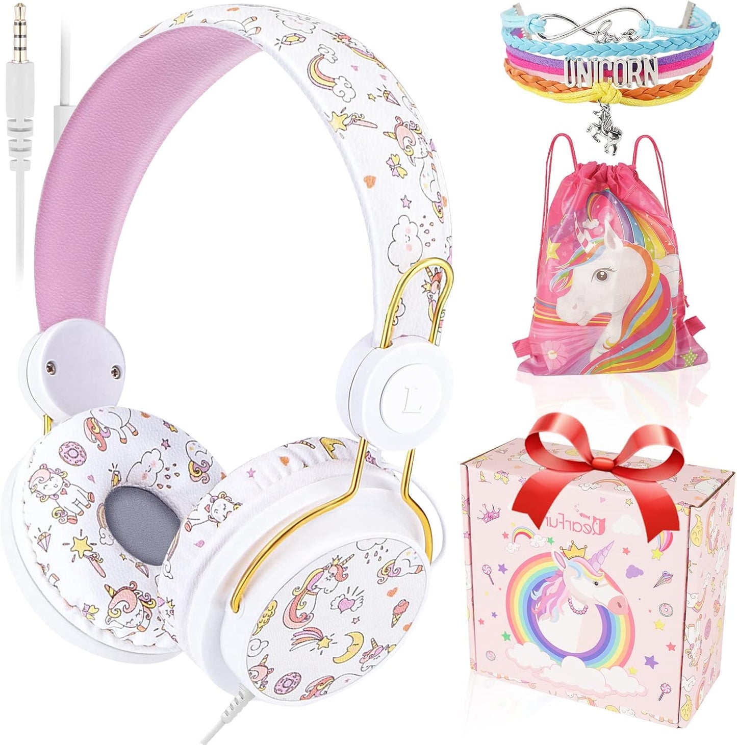 QearFun Unicorn Kids Headphones: Noise Cancelling, Mic, 3.5mm Jack