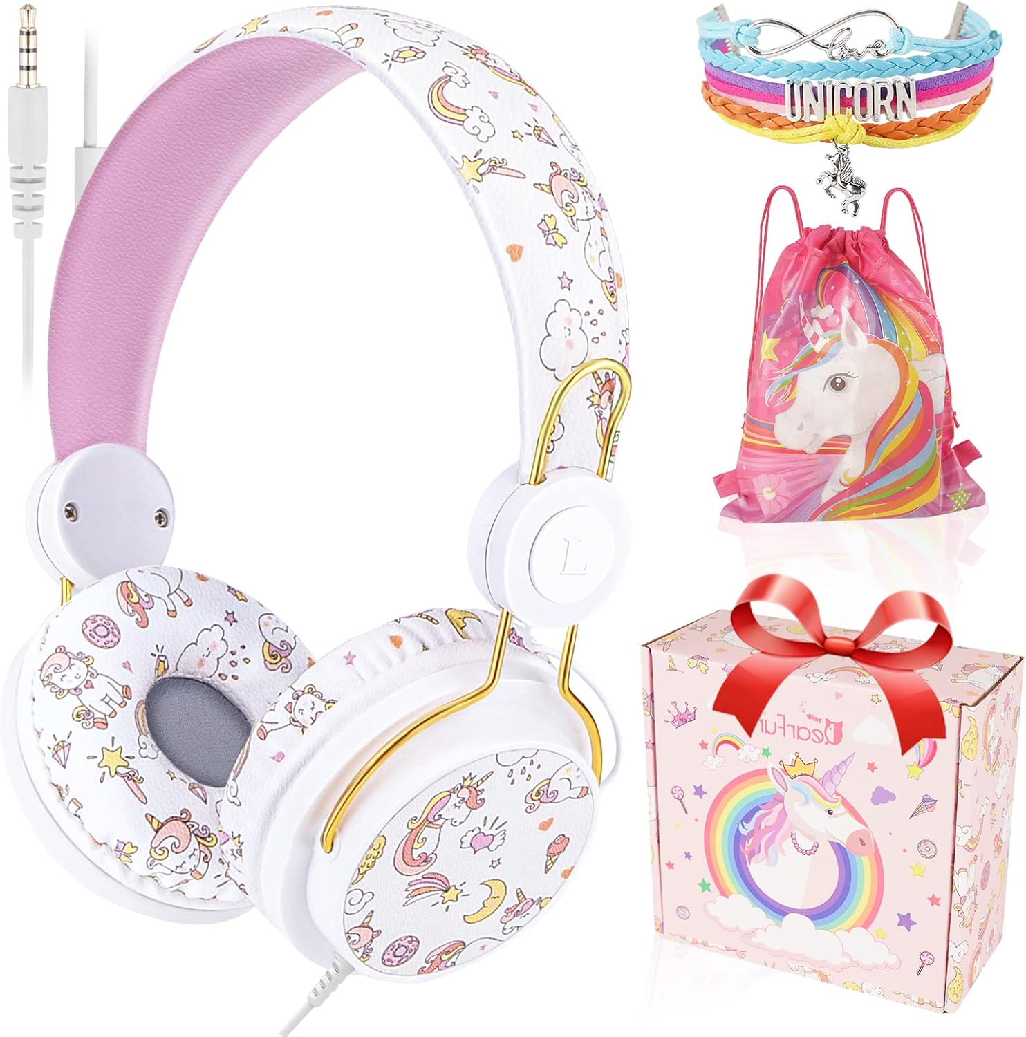QearFun Unicorn Kids Headphones: Noise Cancelling, Mic, 3.5mm Jack