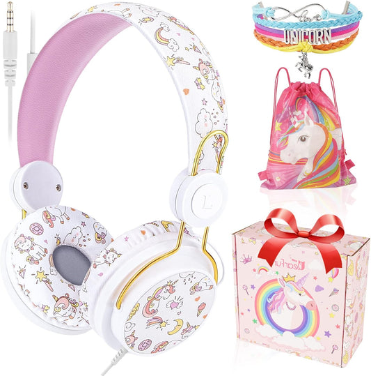 QearFun Unicorn Kids Headphones: Noise Cancelling, Mic, 3.5mm Jack
