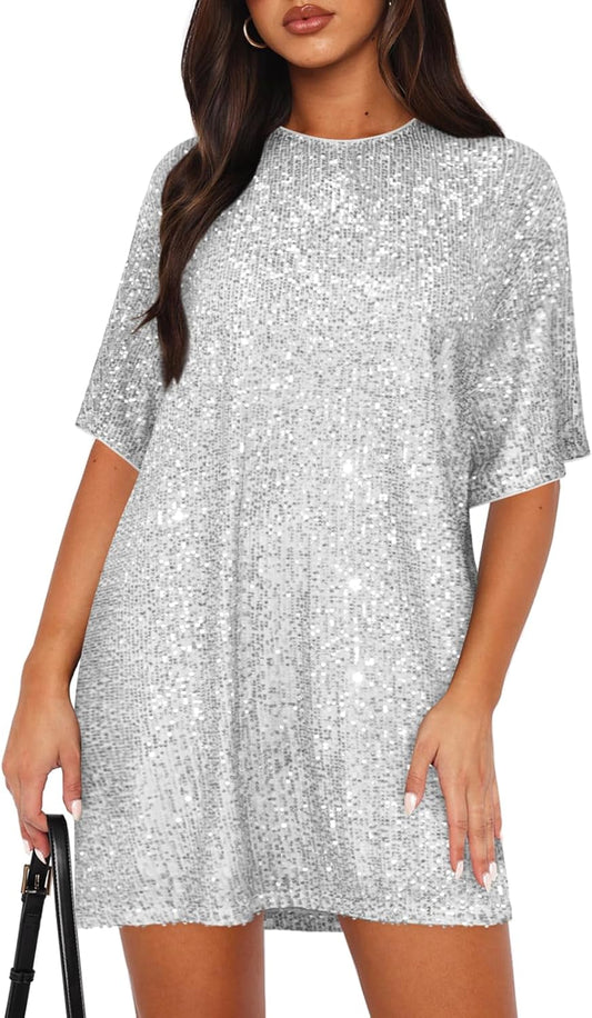 Women's Crew Neck Sequin Dress for Parties and Cocktails
