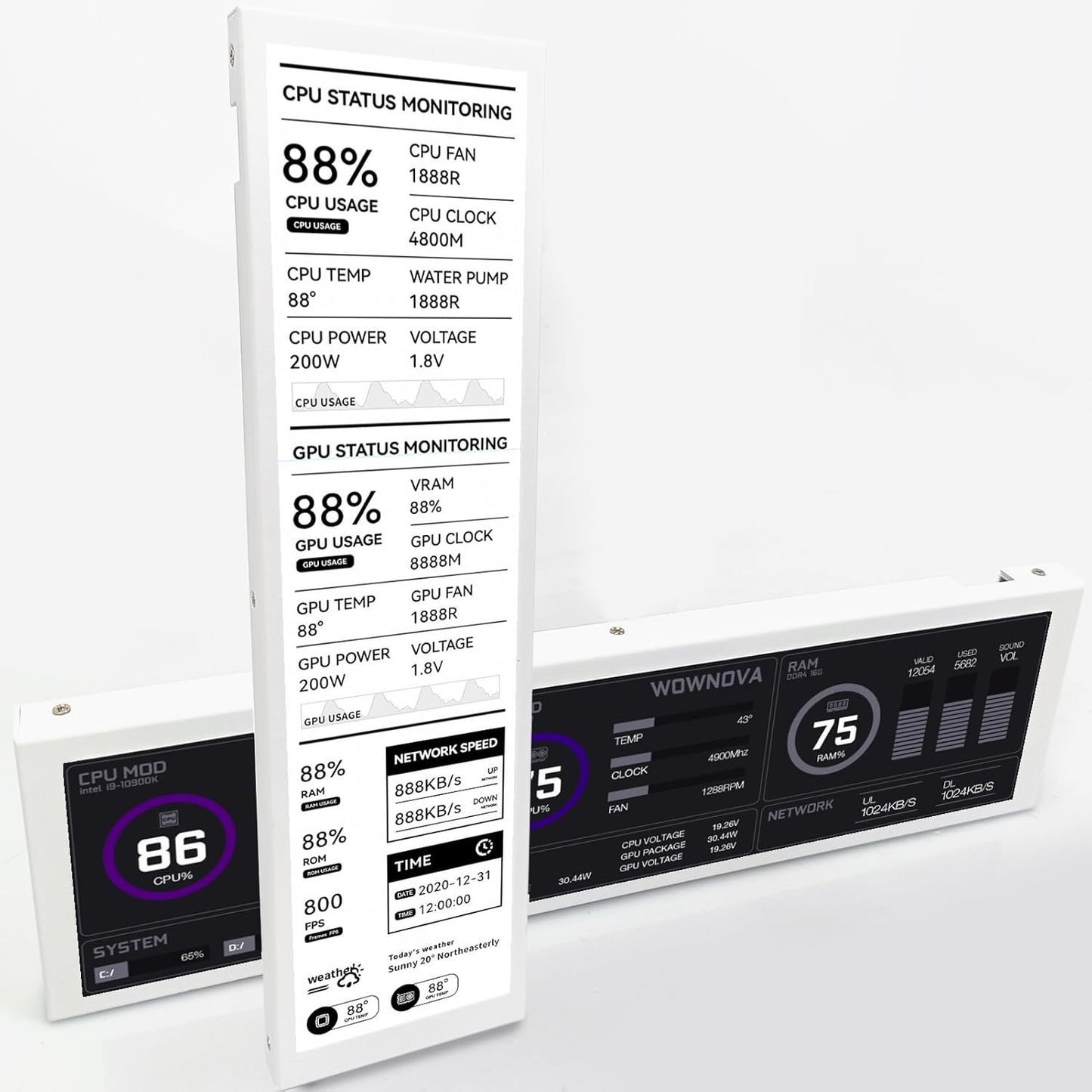 WOWNOVA 8.8 Inch Computer Temp Monitor for Dynamic Themes