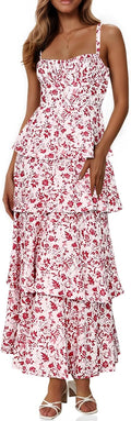 Floral Maxi Dress Spaghetti Strap Tiered Ruffle - Summer Flowy Style