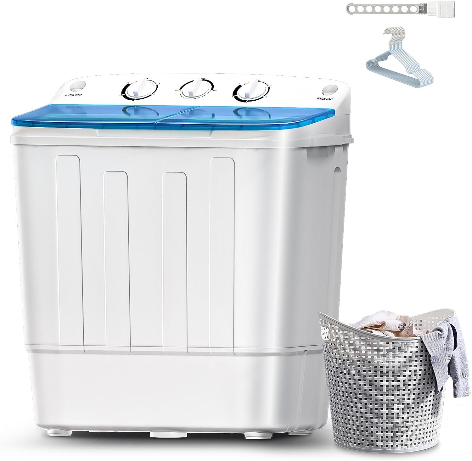 Portable Twin Tub Washing Machine with Hangers for Home Use