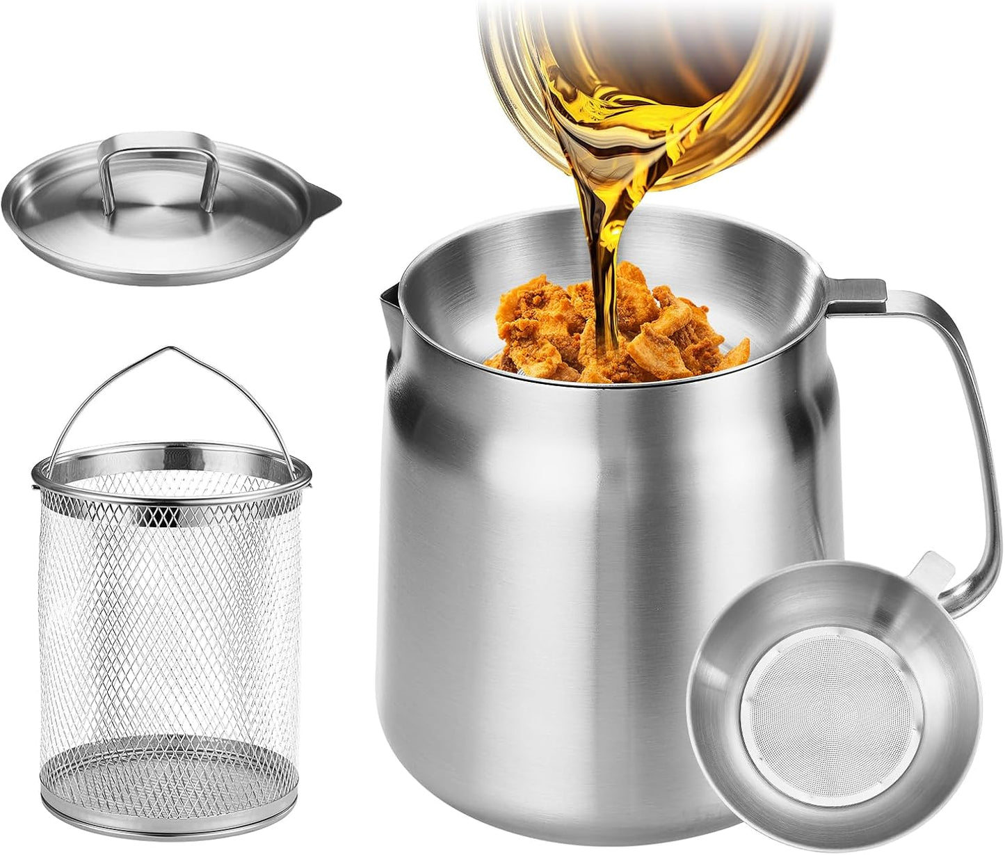 GADO 119oz Stainless Steel Deep Fryer Pot with Basket & Strainer
