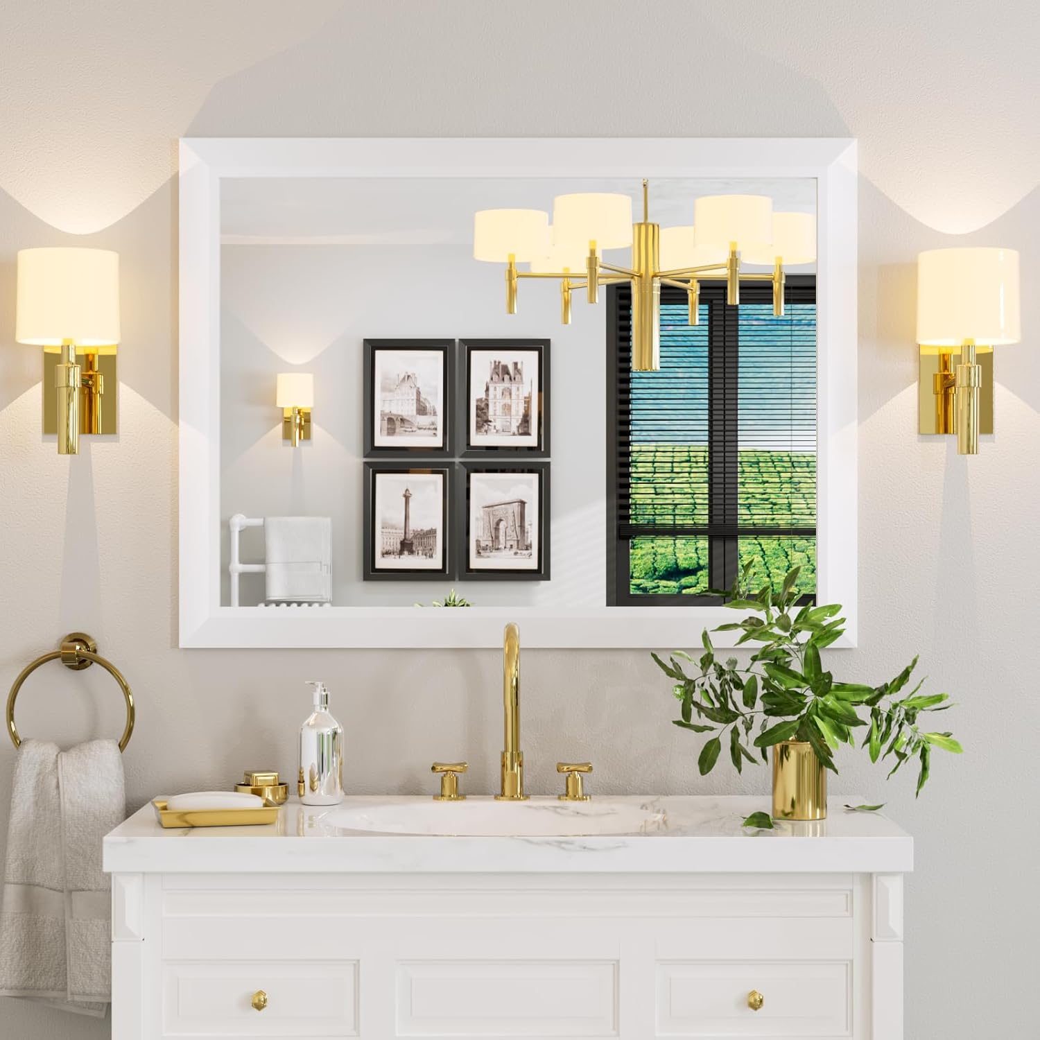 Amorho Bathroom Mirror 40x30 Inch Thick Metal Frame Design