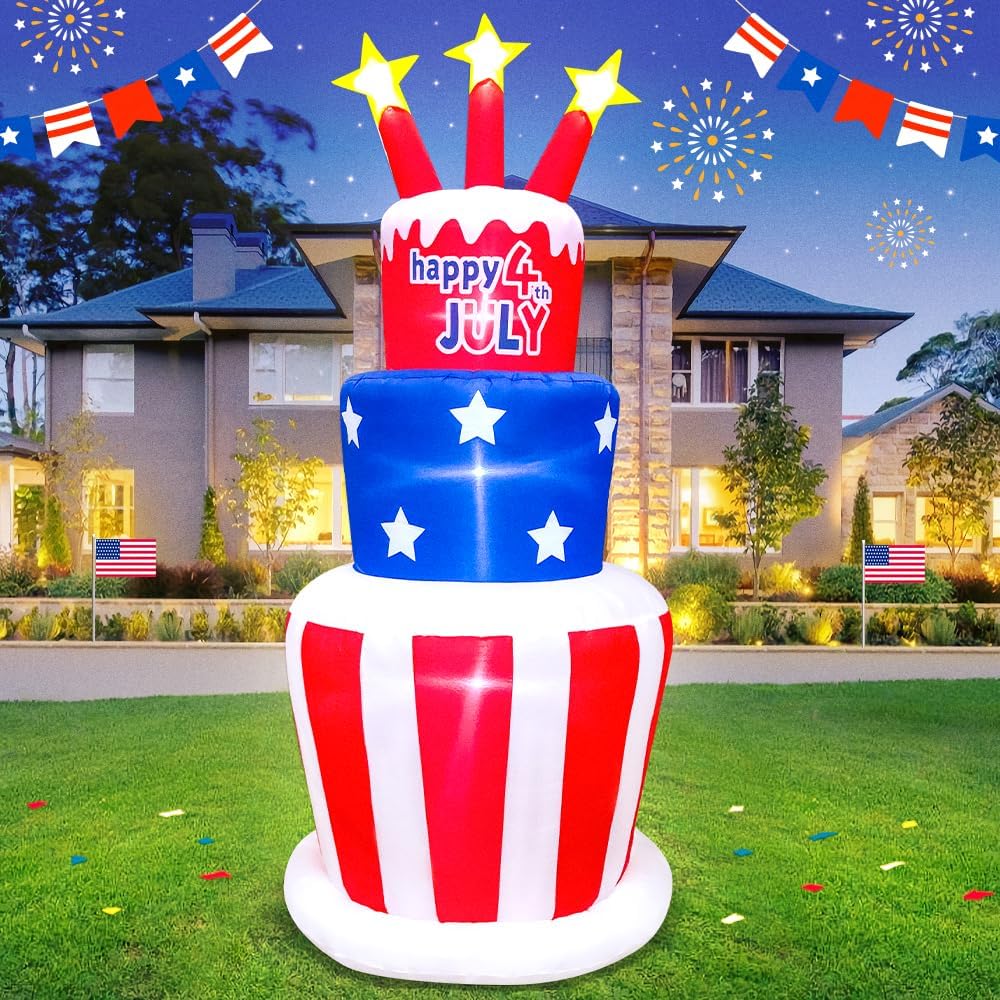 6FT Inflatable Cake for 4th of July by KOOY - Festive Decor