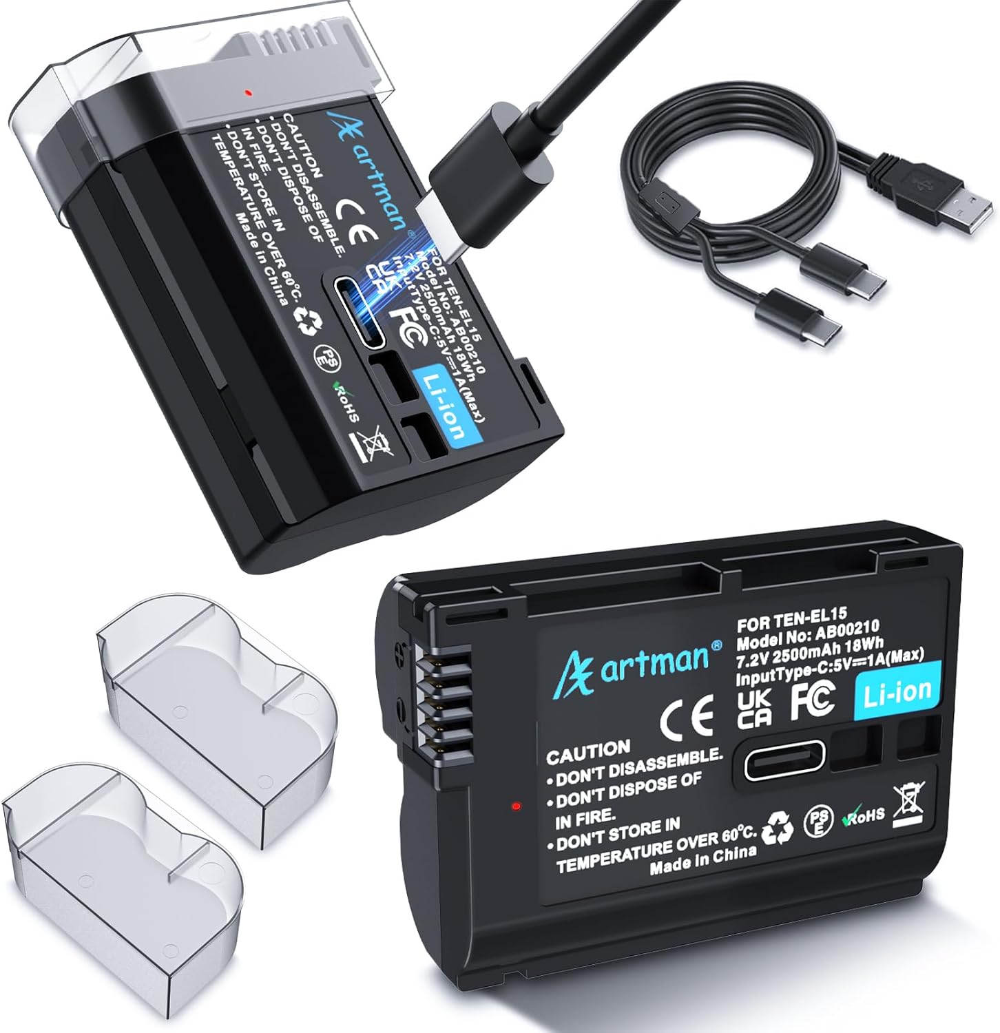 Artman EN-EL15C Battery 2-Pack for Nikon Cameras with USB-C