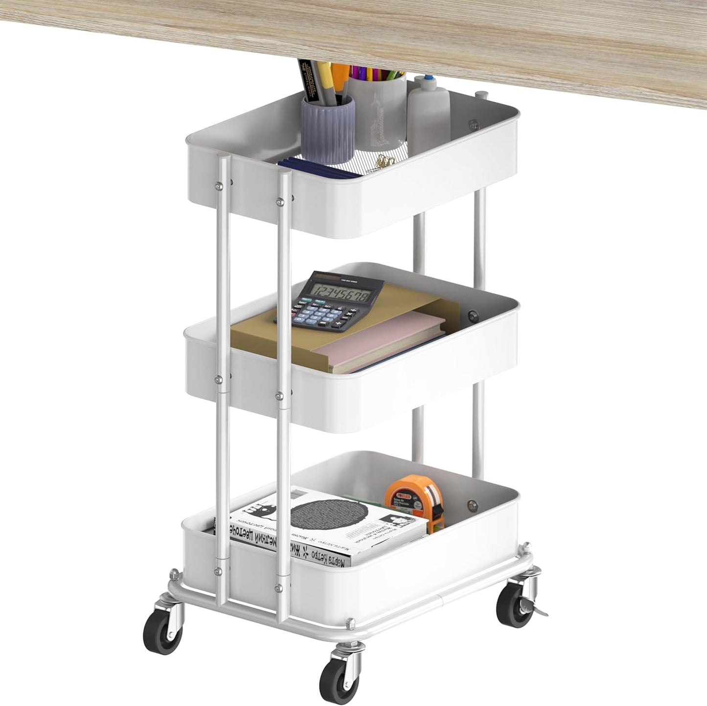 Compact 3-Tier Utility Rolling Cart for Home Office and Kitchen