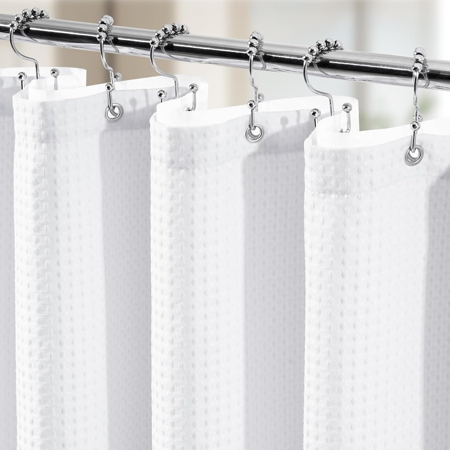 3 in 1 Shower Curtain Set with Waffle Design and Hooks