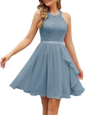 Women's Halter Ruffle A Line Cocktail Dress - Short Knee Length